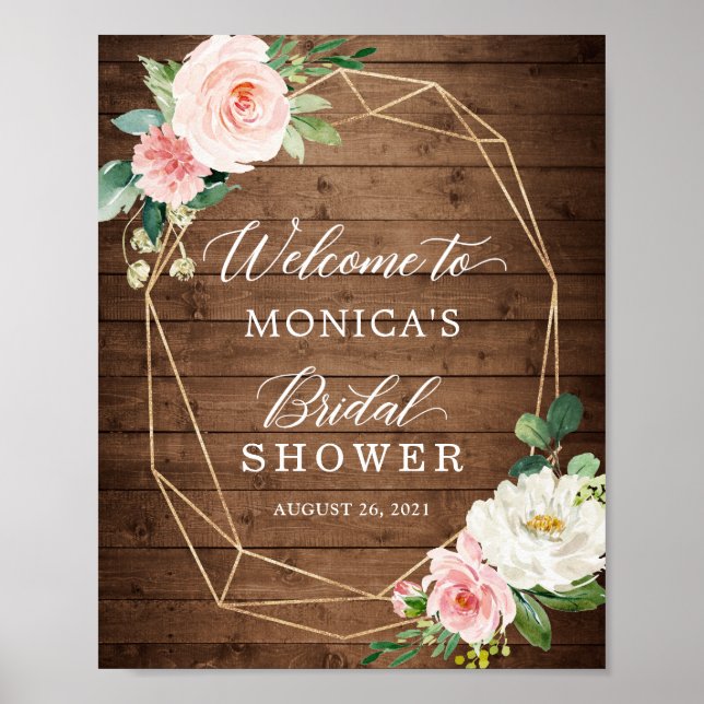 Póster Rustic Geometric Romance Floral Bridal Shower Sign (Frente)