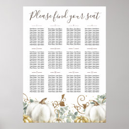 Póster Rustic Gold White Pumpkins Wedding Seating Chart