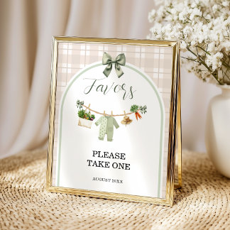 Póster Rustic Green Favors Sign Locally Grown Baby Shower
