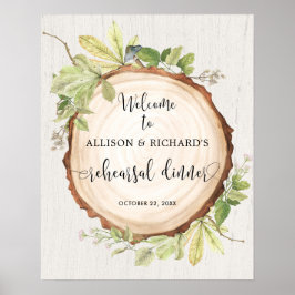 Póster Rustic greenery rehearsal dinner welcome sign