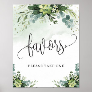Póster Rustic greenery succulent eucalyptus favors sign