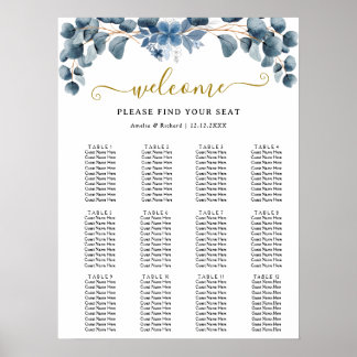 Póster Rustic Greenery Wedding Table Plan
