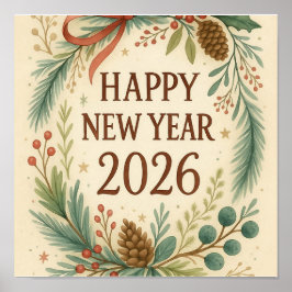 Póster rustic happy new year wall poster