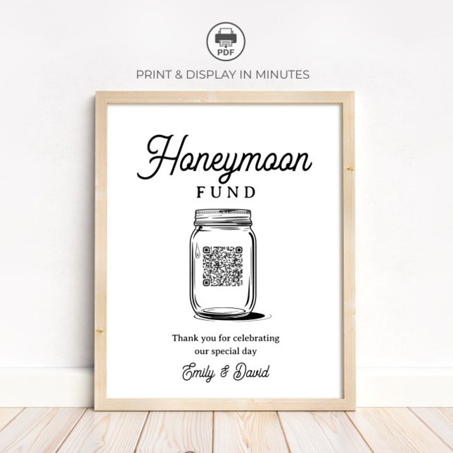 Póster Rustic Honeymoon Fund Jar QR Code Wedding Sign (Subido por el creador)