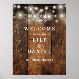 Póster Rustic Horseshoes Western Wedding Welcome Sign