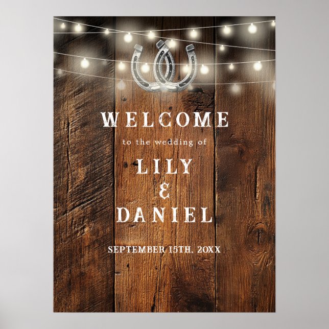 Póster Rustic Horseshoes Western Wedding Welcome Sign (Frente)