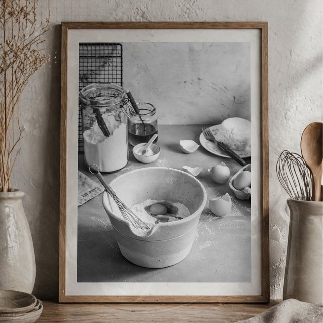 Póster Rustic Kitchen Baking Scene Black and White Photo (Subido por el creador)