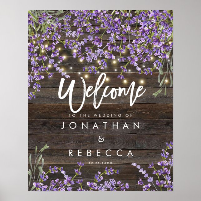 Póster rustic lavender wedding welcome sign poster (Frente)