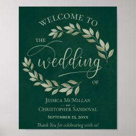Póster Rustic Leaves Sage & Emerald Wedding Welcome Sign