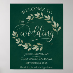 Póster Rustic Leaves Sage & Emerald Wedding Welcome Sign