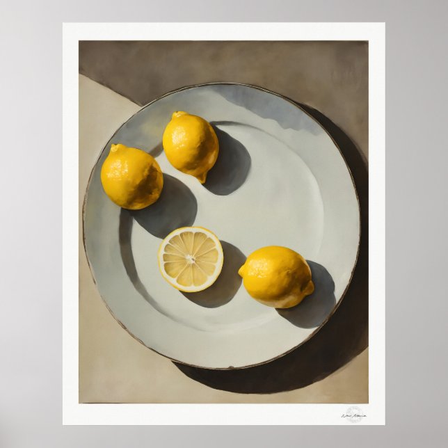 Póster Rustic Lemon Still Life Oil Painting Art Print (Frente)