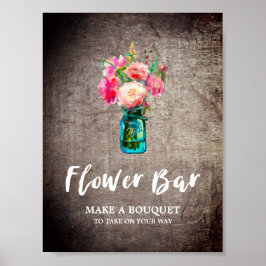 Póster Rustic Mason Jar y Flowers Bouquet Flower Bar