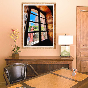 Póster Rustic Mexico Old Town Church From Balcony 