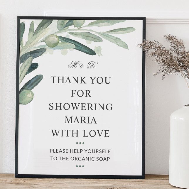 Póster Rustic Olive Greenery Bridal Shower Thank You Sign (Rustic Olive Greenery Bridal Shower Thank You Sign)