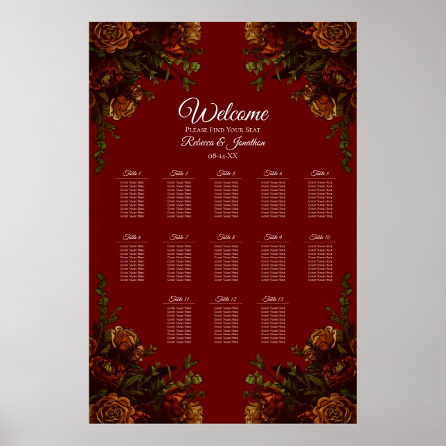 Póster Rustic Orange Red Fall Elegant Gothic Wedding (Frente)