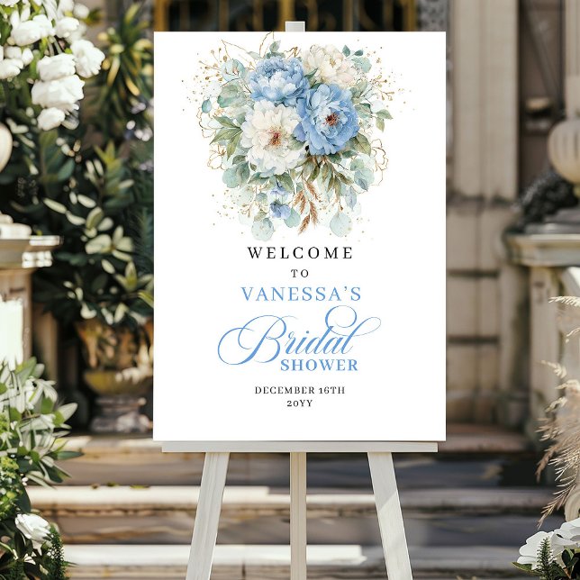 Póster Rustic Pastel Blue Floral Bridal Shower Welcome (Rustic Pastel Blue Floral Bridal Shower Welcome)
