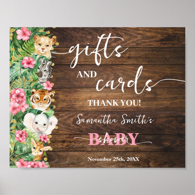 Póster Rustic Pink Safari Animal Gift & Cards Baby Shower (Frente)