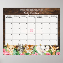 Póster Rustic Pink Safari Baby Guess Due Date Calendar