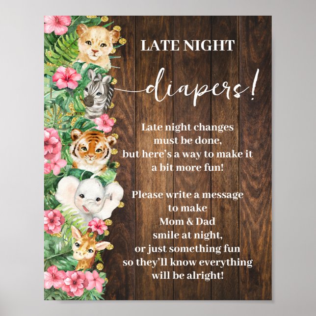 Póster Rustic Pink Safari Late Night Diapers Shower Game (Frente)