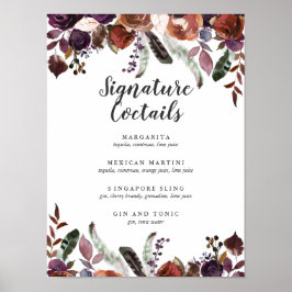 Póster Rustic Plum | Menú de Cóctel de Firma de Boda