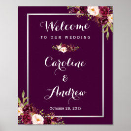Póster Rustic Plum Purple Floral Welcome Wedding Sign