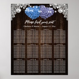 Póster Rustic Purple Blue Floral Wedding Seating Chart 12