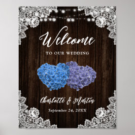 Póster Rustic Purple Blue Wood Wedding Welcome Sign