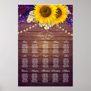 Póster Rustic Purple Yellow Sunflower Floral Country Barn