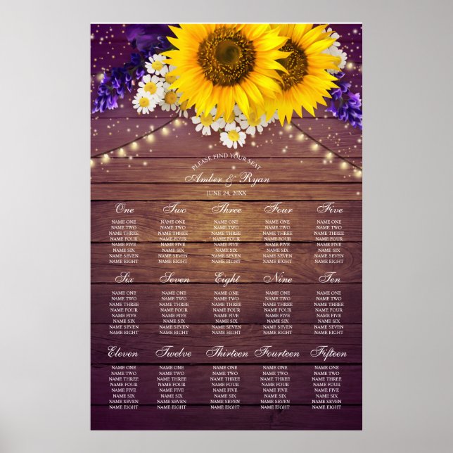 Póster Rustic Purple Yellow Sunflower Floral Country Barn (Frente)