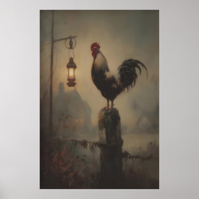 Póster Rustic Rooster Art Printable Gothic Lantern (Frente)