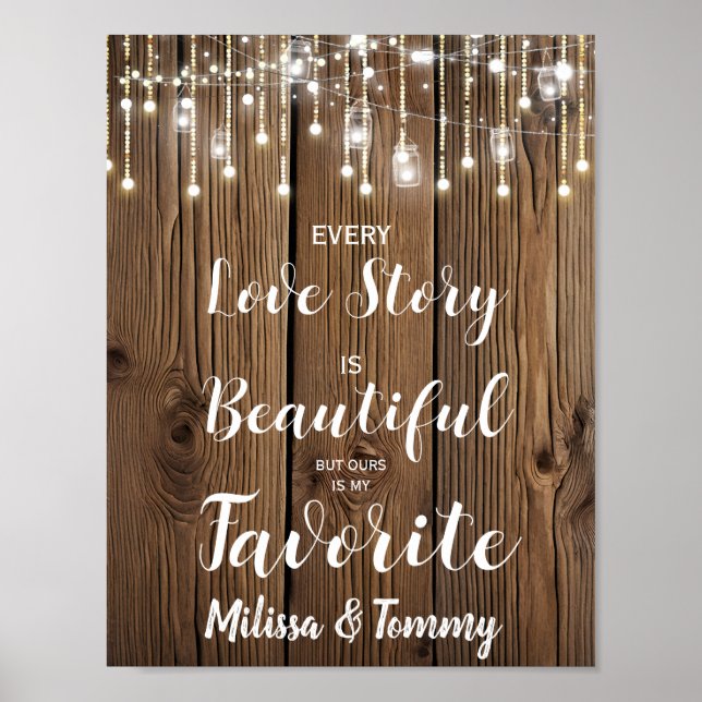 Póster Rustic String lights Every Love story is..wedding (Frente)