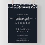 Póster Rustic String Lights Rehearsal Dinner Welcome Sign<br><div class="desc">This rustic string lights rehearsal dinner welcome sign is perfect for a simple wedding rehearsal. The design features beautiful hand-painted string lights in a dark blue background.</div>