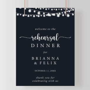 Póster Rustic String Lights Rehearsal Dinner Welcome Sign