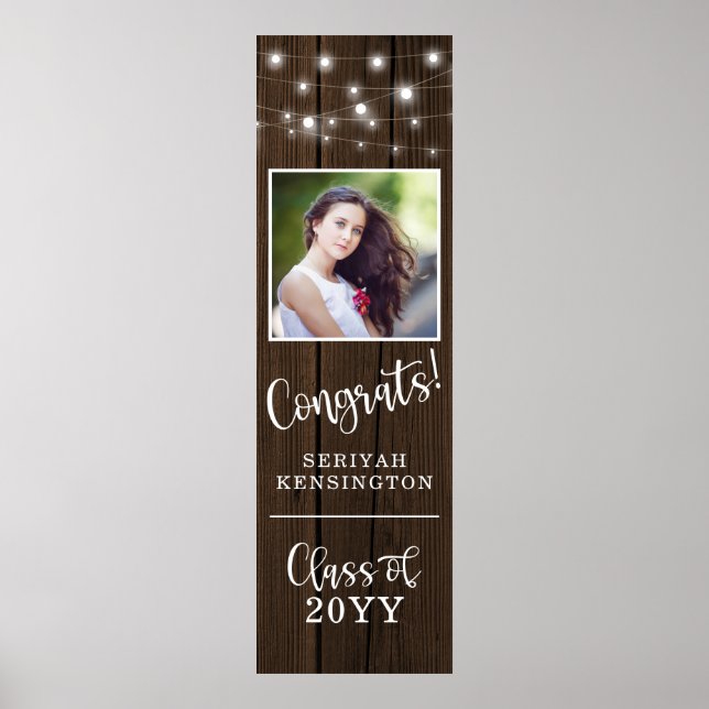 Póster Rustic String Lights Wood Graduation Vertical (Frente)