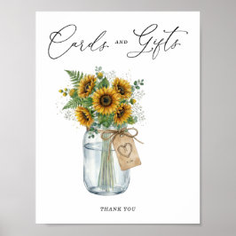 Póster Rustic Sunflower Mason Jar Cards & Gifts Sign