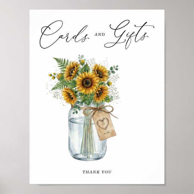 Póster Rustic Sunflower Mason Jar Cards & Gifts Sign (Frente)