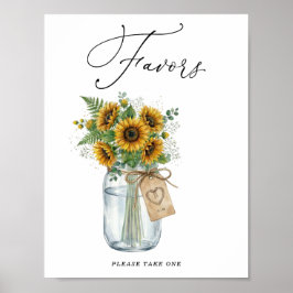 Póster Rustic Sunflower Mason Jar Favors Sign