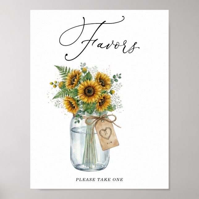 Póster Rustic Sunflower Mason Jar Favors Sign (Frente)