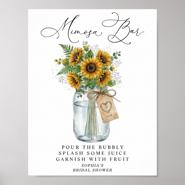 Póster Rustic Sunflower Mason Jar Mimosa Bar  (Frente)