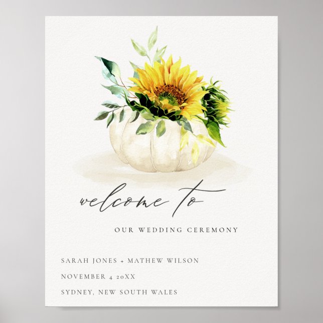 Póster Rustic Sunflower Pumpkin Floral Watercolor Welcome (Frente)
