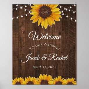 Póster Rustic Sunflower String ilumina al Boda de bienven