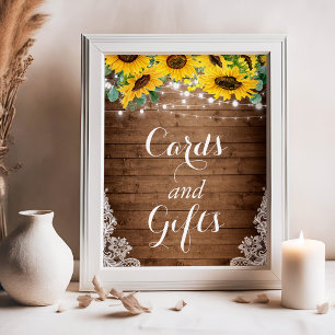 Póster Rustic Sunflower String Lights Card and Gifts Rótu