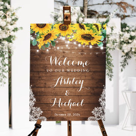 Póster Rustic Sunflower String Lights Lace Boda Rótulo