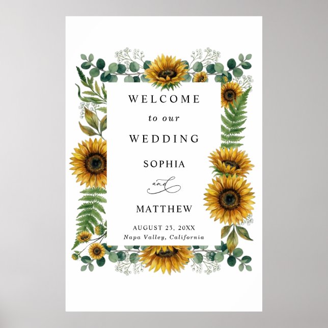 Póster Rustic Sunflower Wedding Poster (Frente)