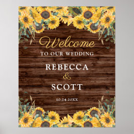 Póster Rustic Sunflower Wood Barn Wedding Welcome Poster