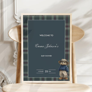 Póster Rustic Tartan Bear Baby Shower
