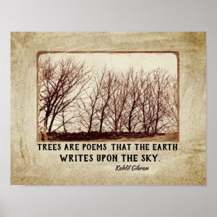 Póster rustic Trees Are Poems Kahlil Gibran quote sepia