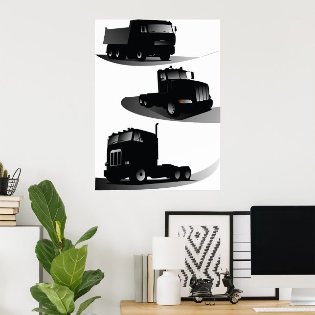 Póster Rustic Tres Camiones Negros Diseño de Camiones Vin (Subido por el creador)