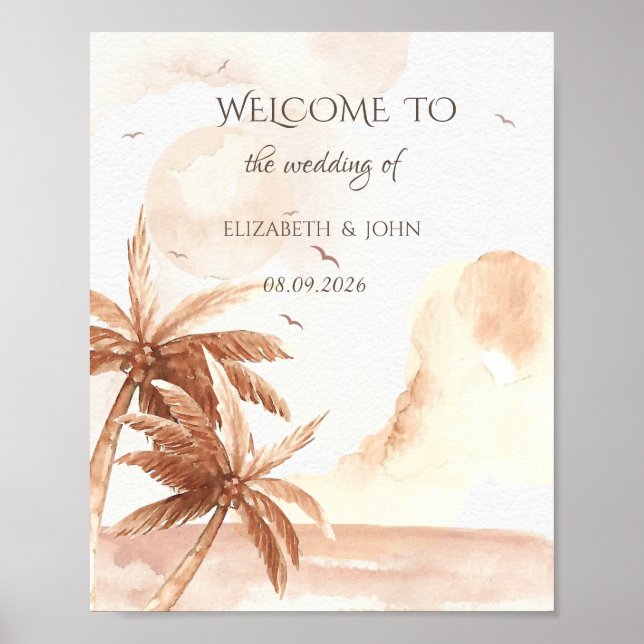 Póster Rustic Tropical Palms Wedding (Frente)