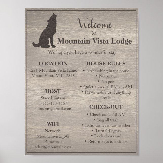 Póster Rustic Vacation Rental Welcome Poster (Frente)
